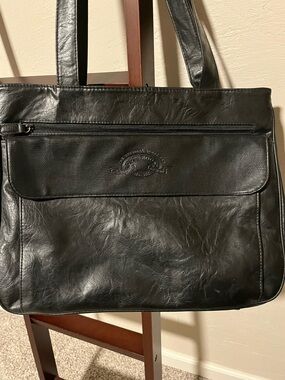 Vintage Outbrook Black Faux Leather Work & Travel Tote Bag